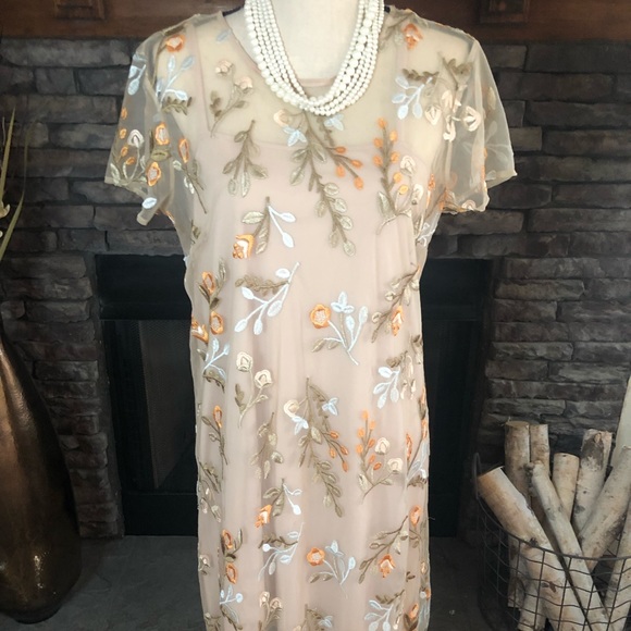 Sheer Embroidered overlay Tank Dress - Picture 1 of 5